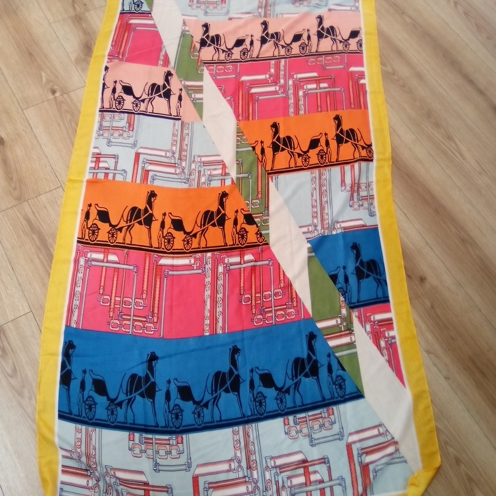 Hermes 100% Silk Scarf Shawl Colorful Horse Print